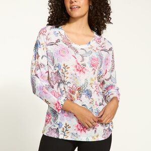 Floral Print Women's Sweater - White and Pink